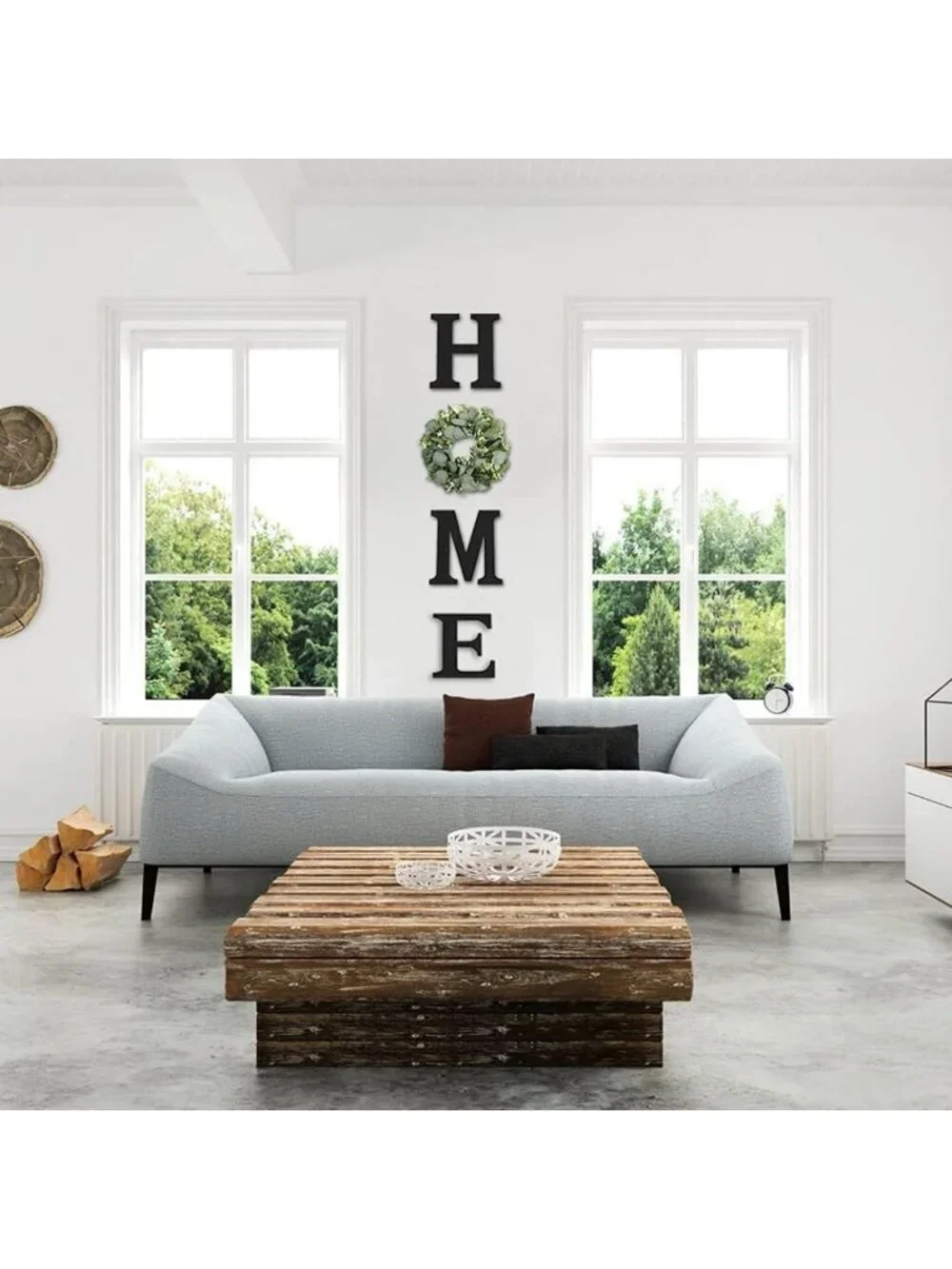 Rustic Wood Home Sign with Eucalyptus Wreath | Farmhouse Wall Decor for Living